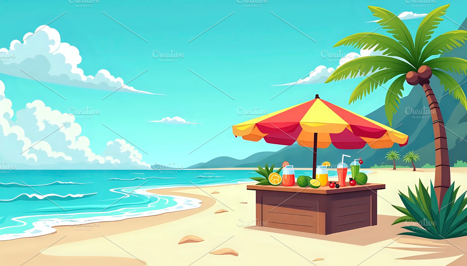 Island Scene With Tropical Juice Sta, a Photo by LOGOCREATIVE