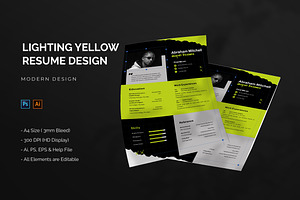 Lighting Yellow - Resume Template, a Resume Template by StreaksideStd