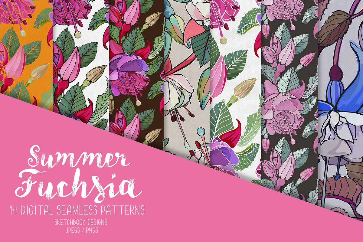 Summer Fuchsia Seamless Pattern Set, a Pattern Graphic by Sketchbook Designs (Photo 4 of 10)