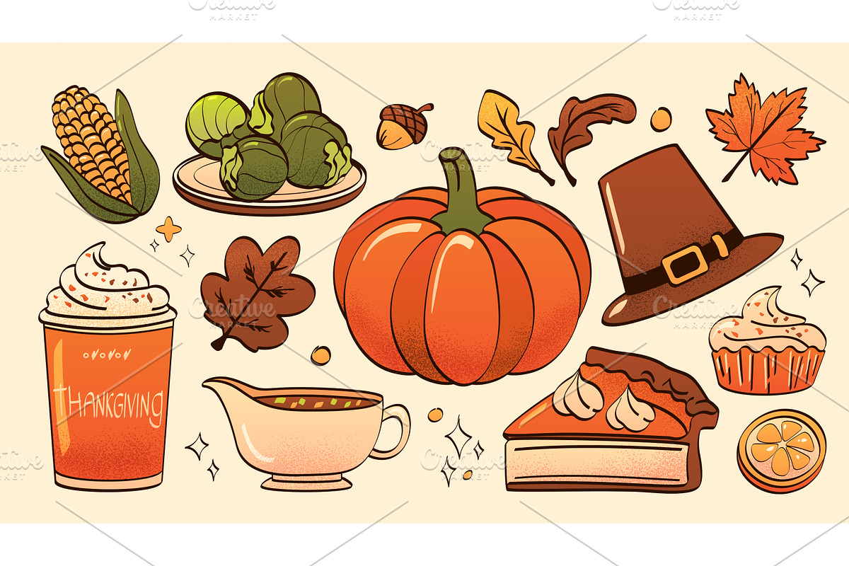 Thanksgiving dinner elements with, a Food Illustration by art PVP - market