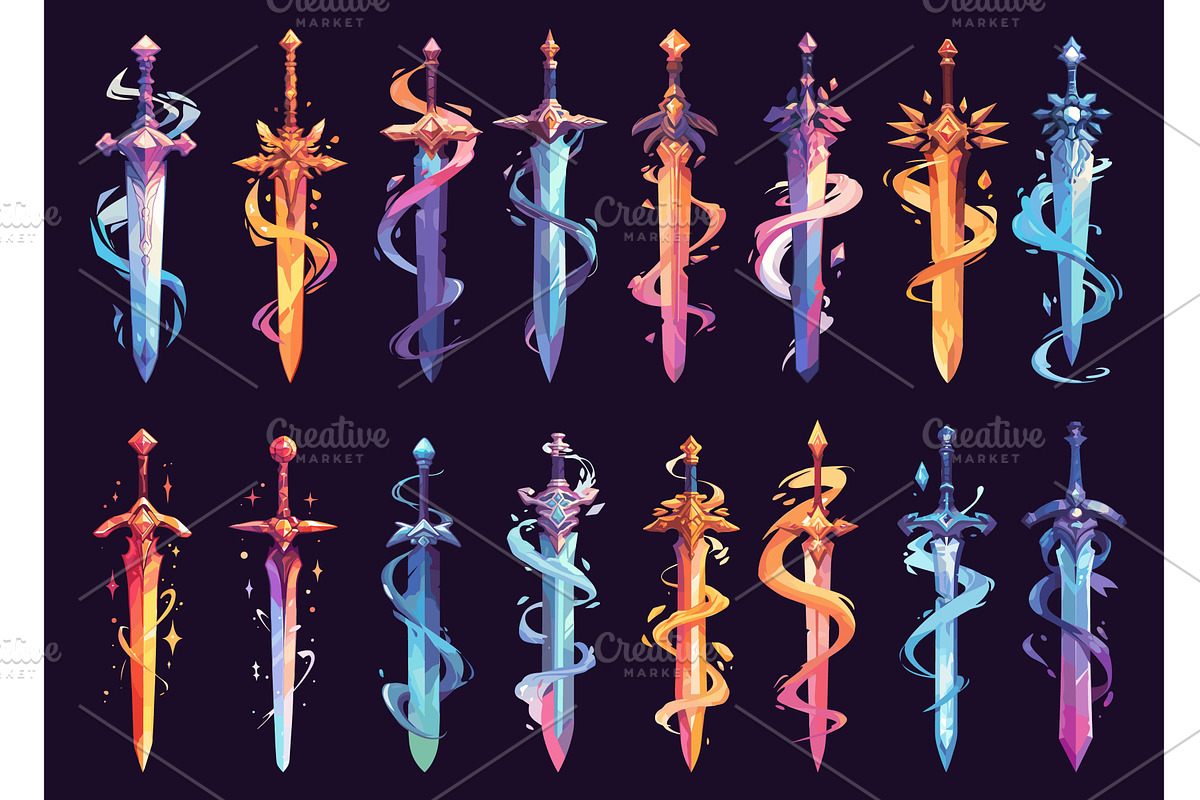 Magic swords. Cartoon game warrior, an Object Illustration by Stock-Smart-Start