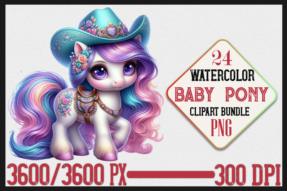 Baby Watercolor Pony Clipart Bundle, a Seasonal Illustration by Craft Nest (Photo 1 of 6)