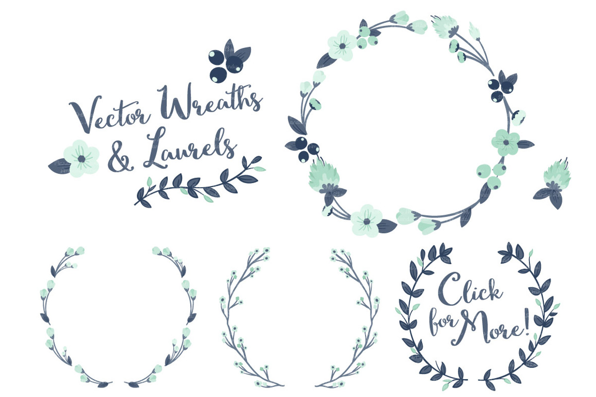 Navy & Mint Vector Flower Wreaths, an Illustration by Amanda Ilkov (Photo 3 of 3)