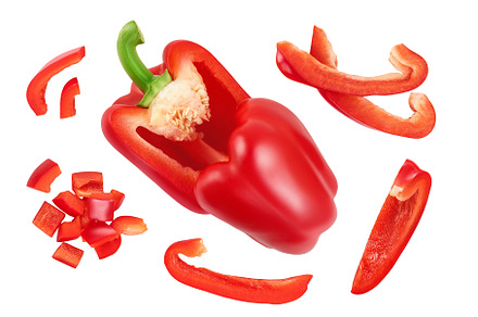 red sweet bell pepper half isolated, a Food & Drink Photo by NataPhoto