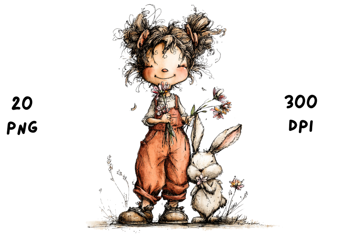Whimsical Floral Girl and Bunny, an Animal Illustration by GiraffeCreative (Photo 11 of 20)