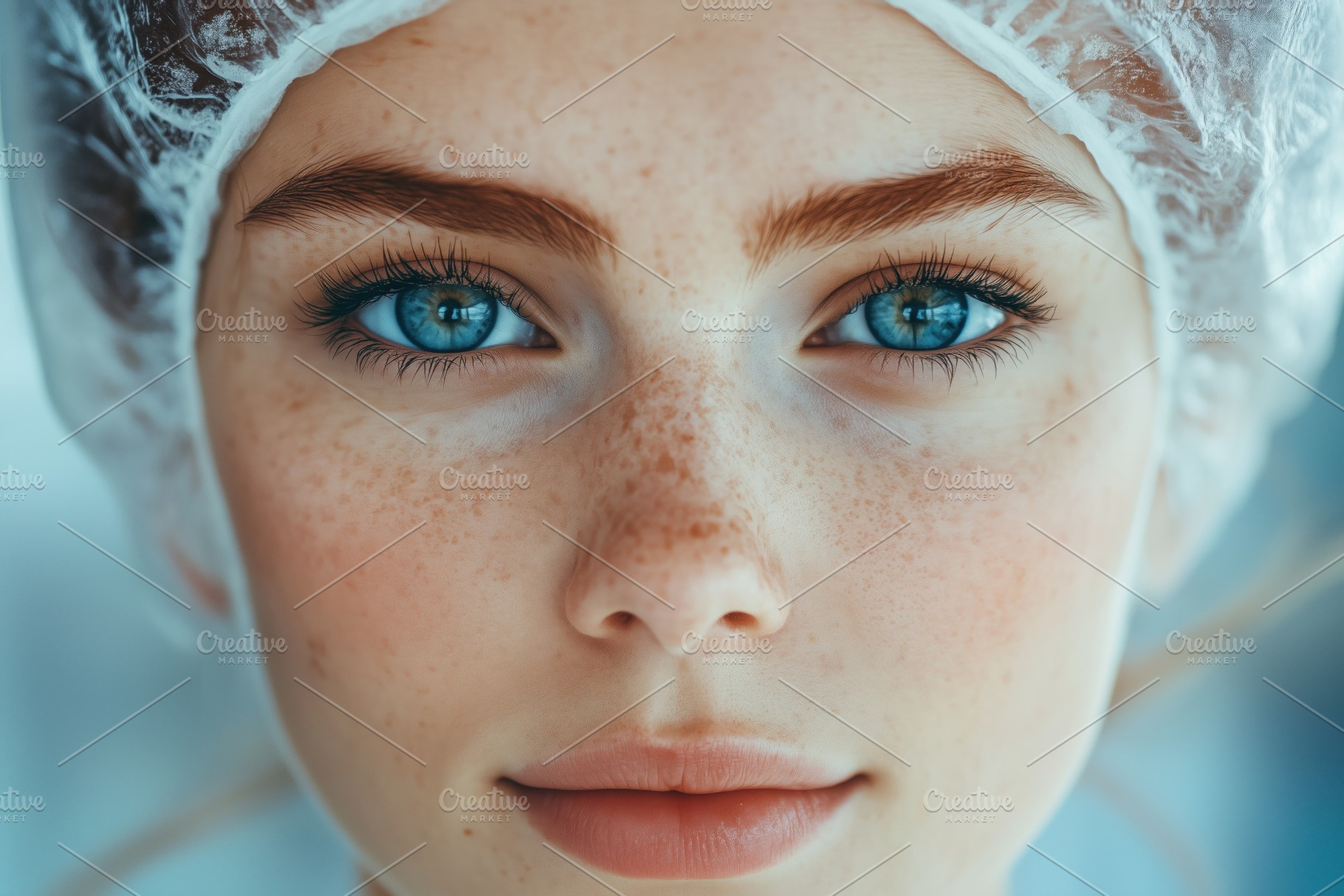 A close-up portrait of a young woman esthetic technologist with striking blue e, a Person Photo by Textures & Backgrounds