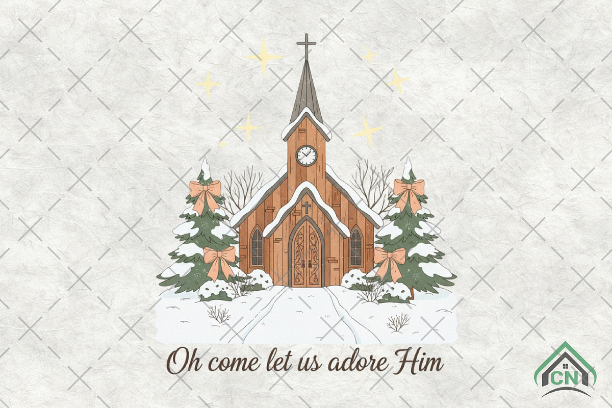 Vintage Christmas Church PNG, an Illustration by Craft Nest (Photo 1 of 6)