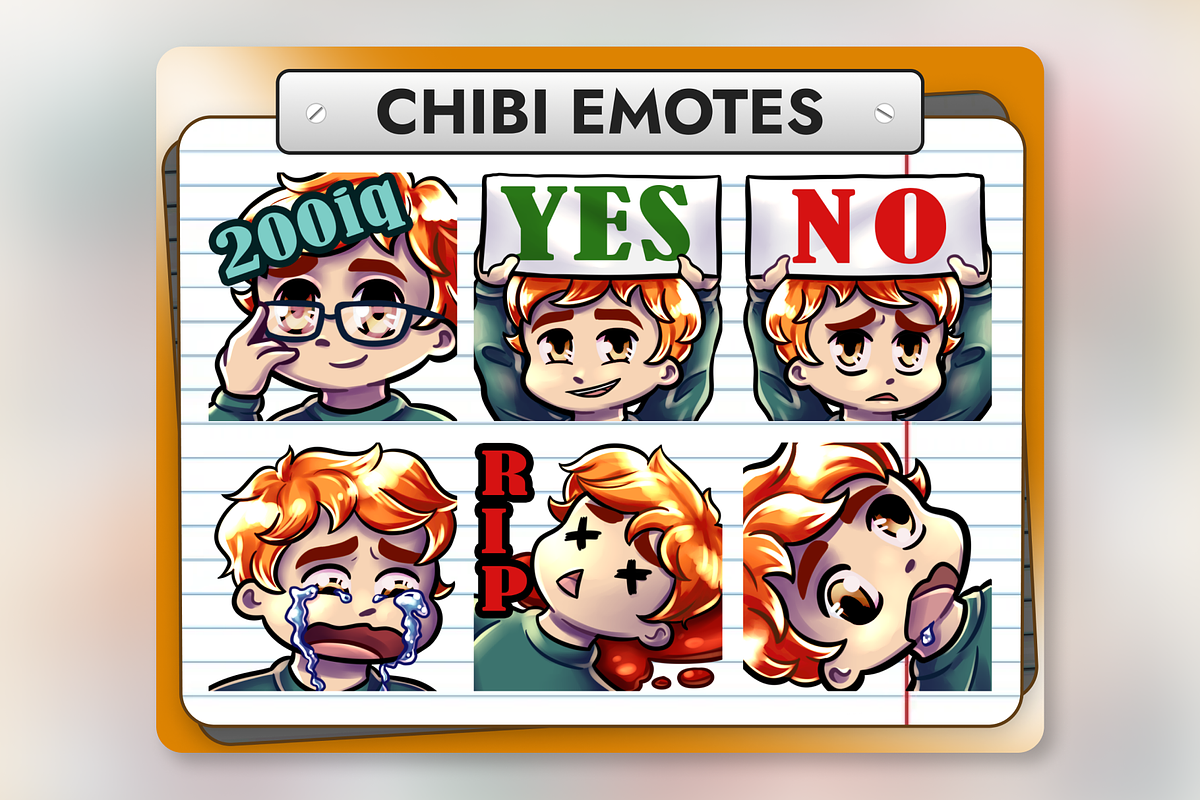 12 Red Hair Chibi Boy Twitch Emotes, an Illustration by Custom Fonts & Patterns (Photo 2 of 12)