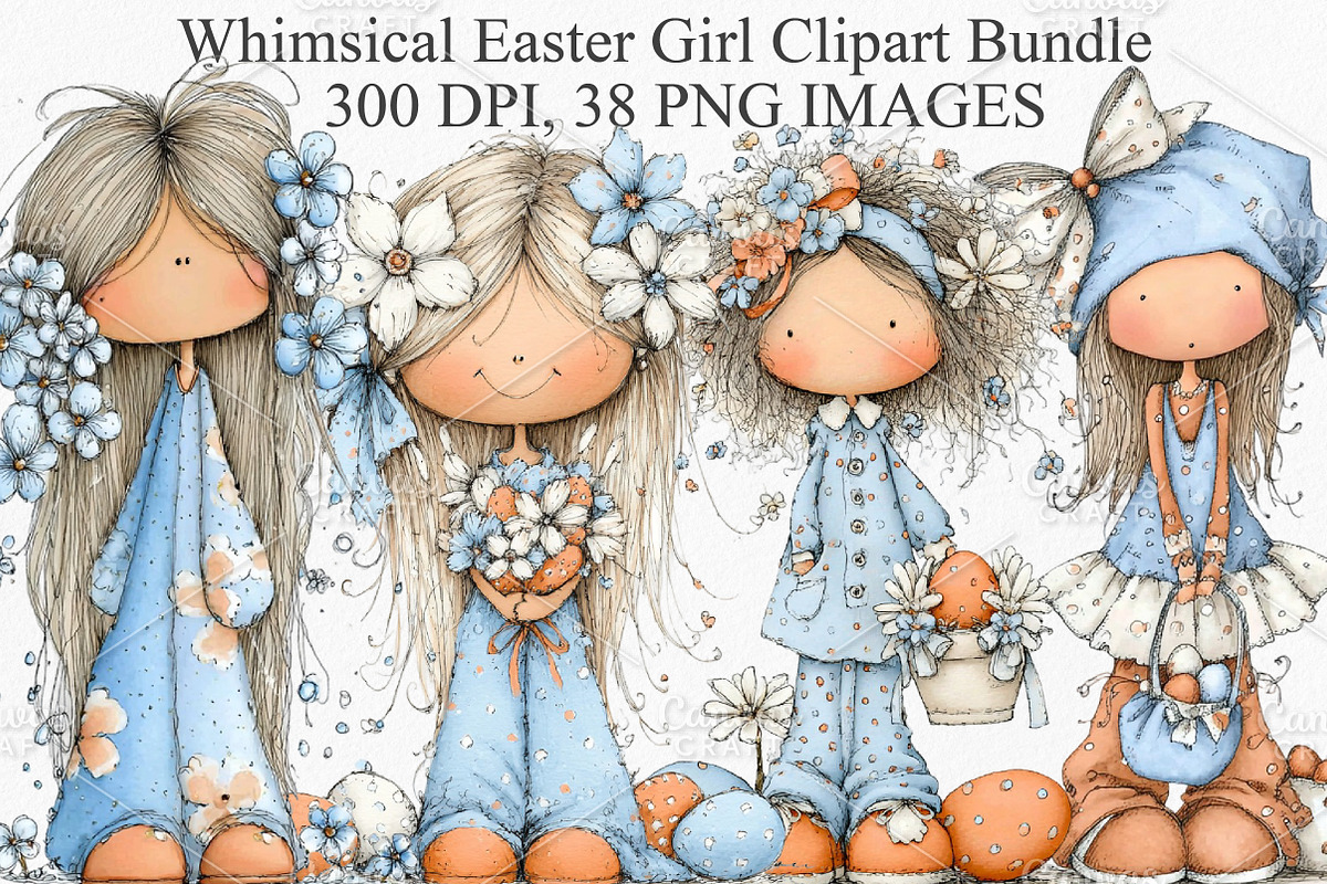 Whimsical Easter Girl Clipart Bundle, an Illustration by Canvas Craft (Photo 1 of 7)