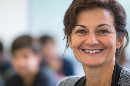 A Smiling Teacher in Classroom, a School & Education Photo by Virgo Studio