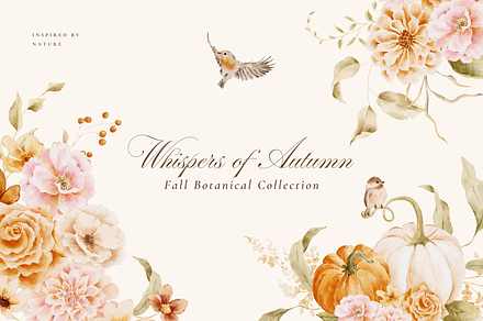 Autumn Watercolor Florals & Pumpkins