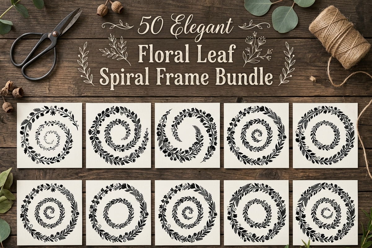 50 Elegant Floral Leaf Spiral Frame, a Decorative Illustration by Amazin_art (Photo 1 of 41)