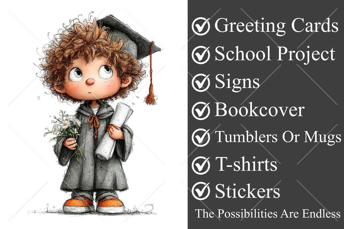 Whimsical Graduation Kids Clipart, a Seasonal Illustration by Canvas Craft (Photo 3 of 10)