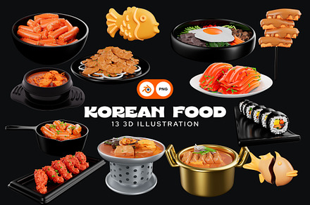 Korean Food 3D Illustration Pack, an Object 3D Model by iDoodle Studio