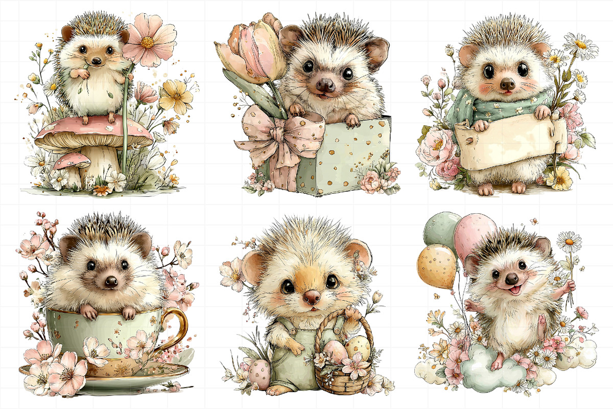 Whimsical Spring Hedgehog Clipart, an Illustration by Daily.Designs (Photo 4 of 8)