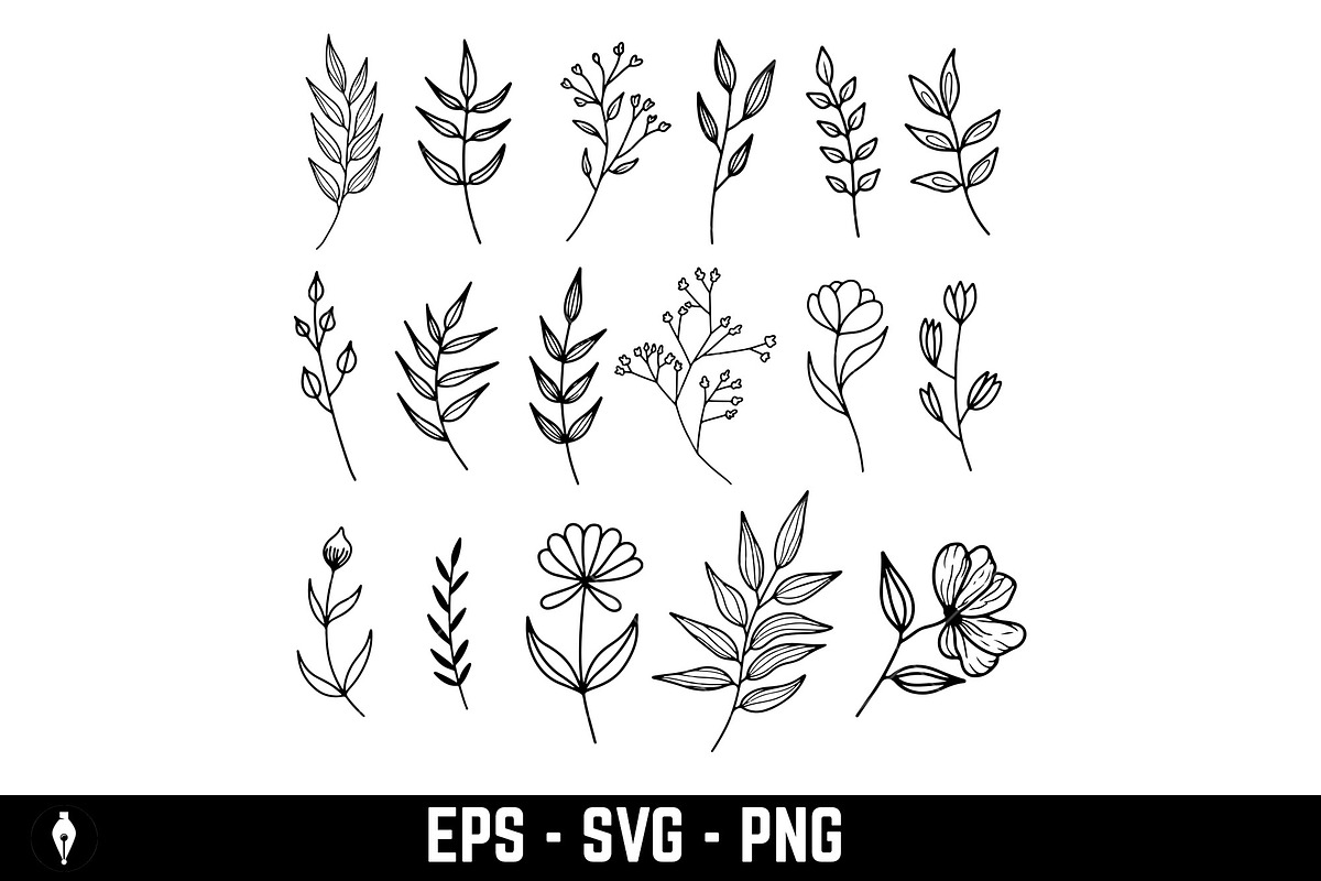 Set of hand drawn leaves, branches, an Object Illustration by Vectorhight