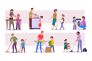 Kids housework. Children helping, a Person Illustration by Onyx