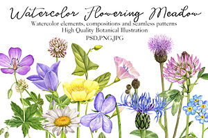 Watercolor Flowering Meadow