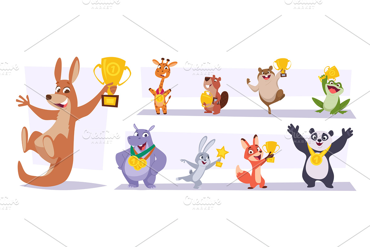Golden cup. Animal holding trophy, an Animal Illustration by Onyx