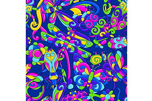 Seamless Pattern With Stylized Bugs