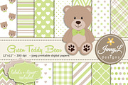 Green Teddy Bear Digital Paper, a Pattern Graphic by JennyL Designs (Thumbnail 1 of 4)