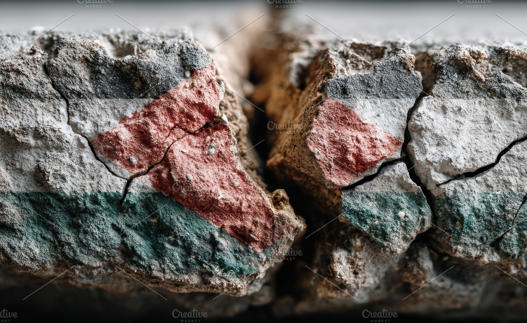 Cracked concrete wall painted with Palestinian flag symbolizing division and po, a Background Photo by José Manuel Gelpi
