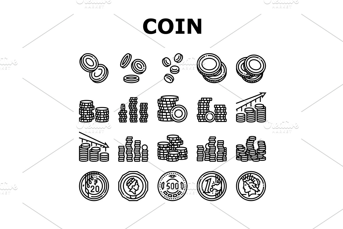 coin gold money cash bank icons set, a Finance Illustration by pikepicture