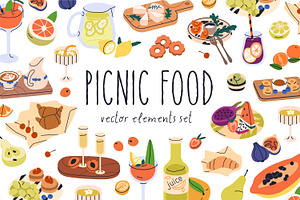 Food & drinks for summer picnic set, a Food Illustration by Good Studio