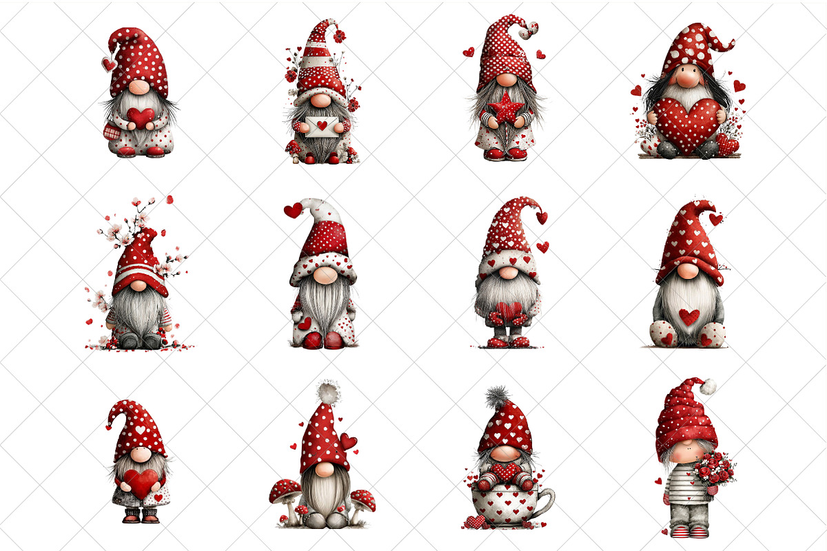 Watercolor Valentines Gnome Clipart, an Illustration by SinaCreation (Photo 2 of 7)
