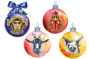 Christmas baubles with animals, an Animal Illustration by Watercolor fantasy (Thumbnail 4 of 4)