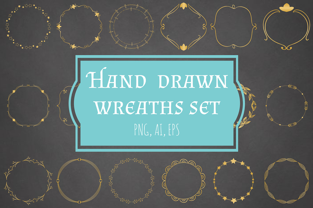 Vector Wreaths set - 18 gold wreaths, an Illustration by Annakristal (Photo 1 of 2)