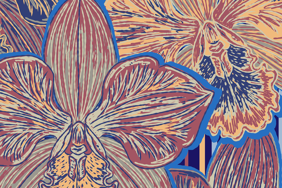Orchid Floral Retro Botanical Flower, a Pattern Graphic by NayaChu (Photo 7 of 9)