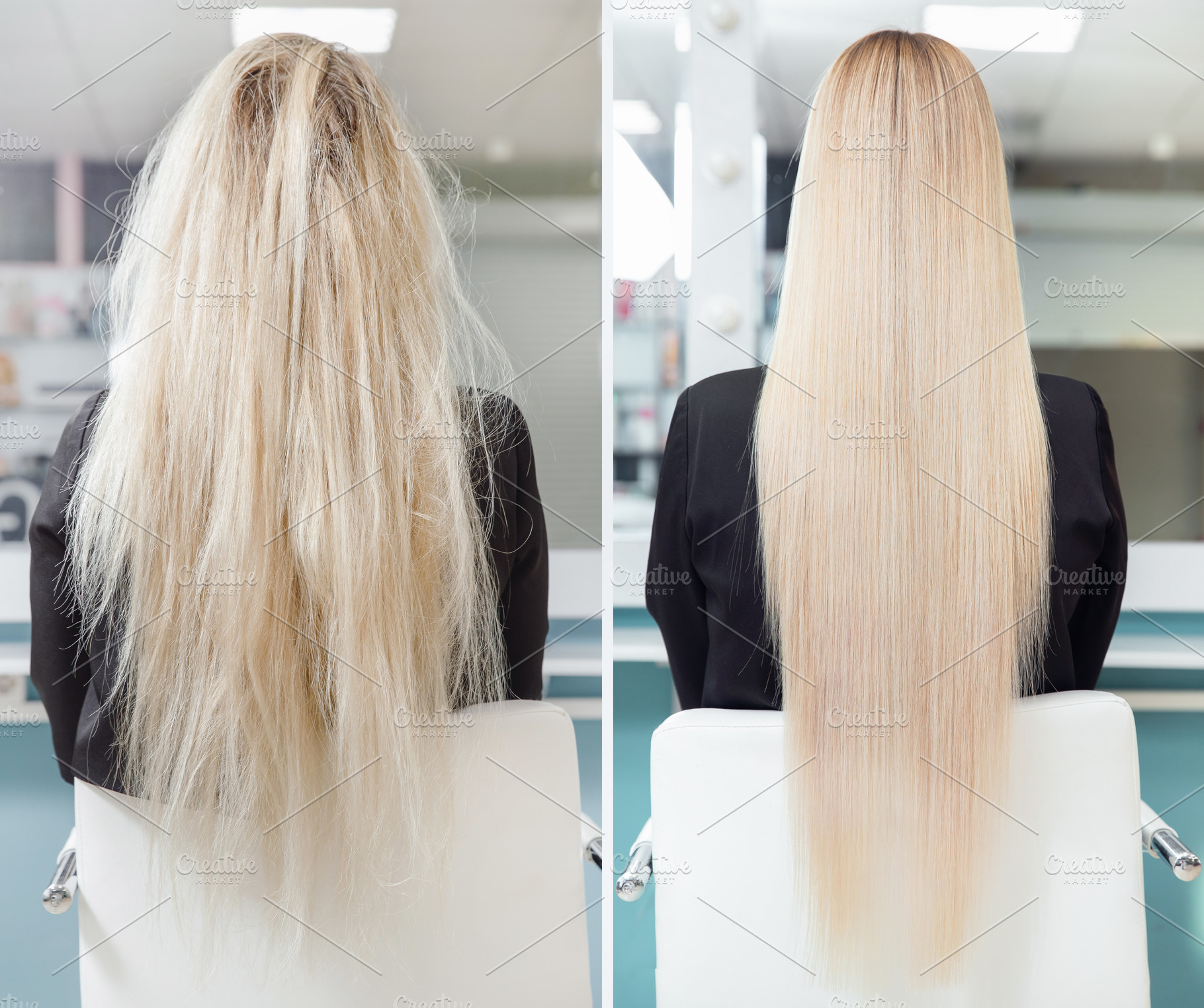 Before and after straightenin treatm featuring hair, before, and after, a Beauty & Fashion Photo by Parilov
