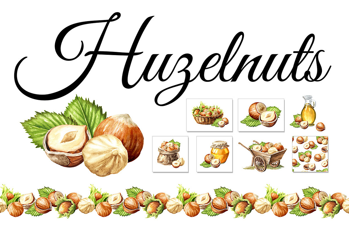 Huzelnuts. Watercolor collection, a Food Illustration by Daria Ustiugova (Photo 1 of 23)