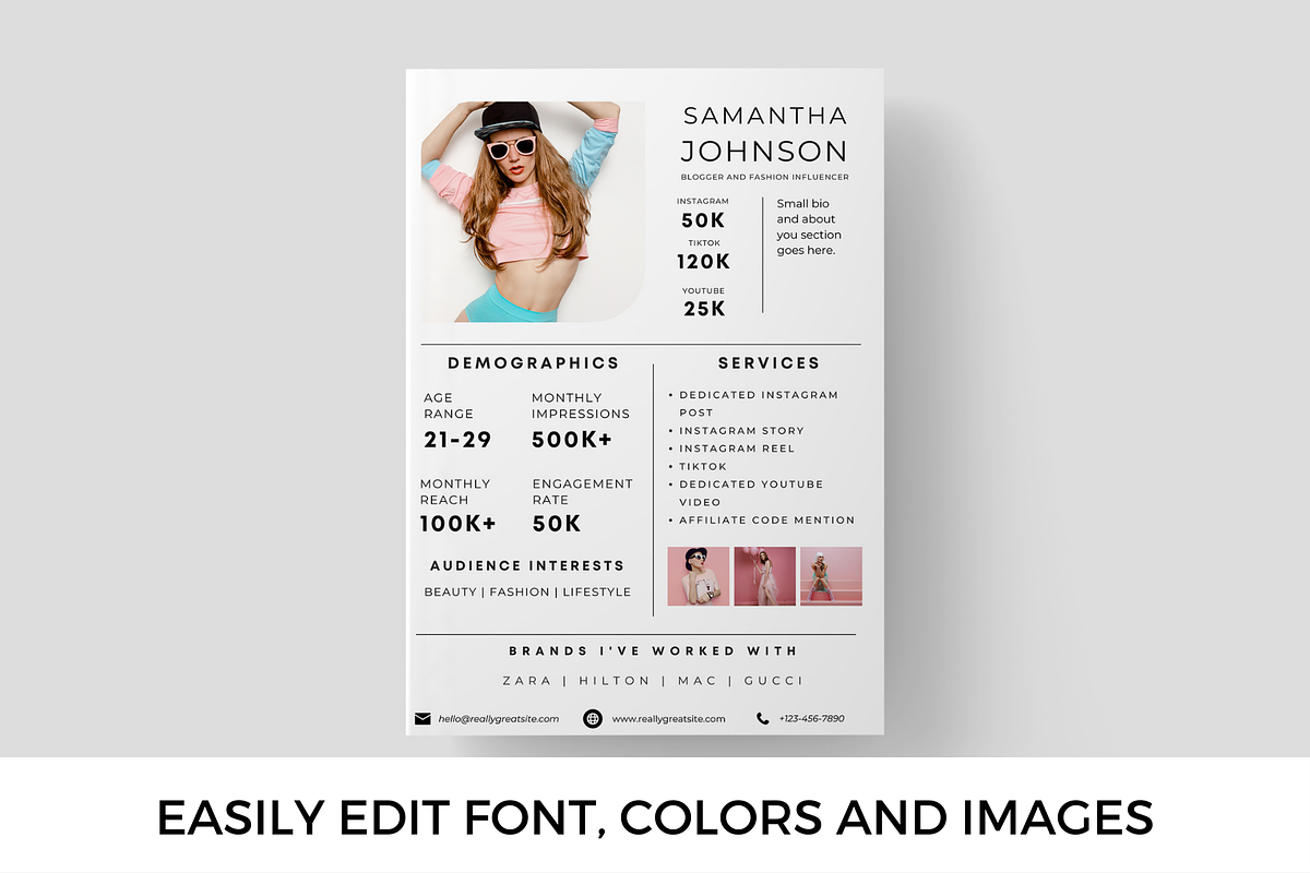 1 Page Influencer Media Kit Template, a Presentation Template by CoCreatorDesigns (Photo 3 of 7)