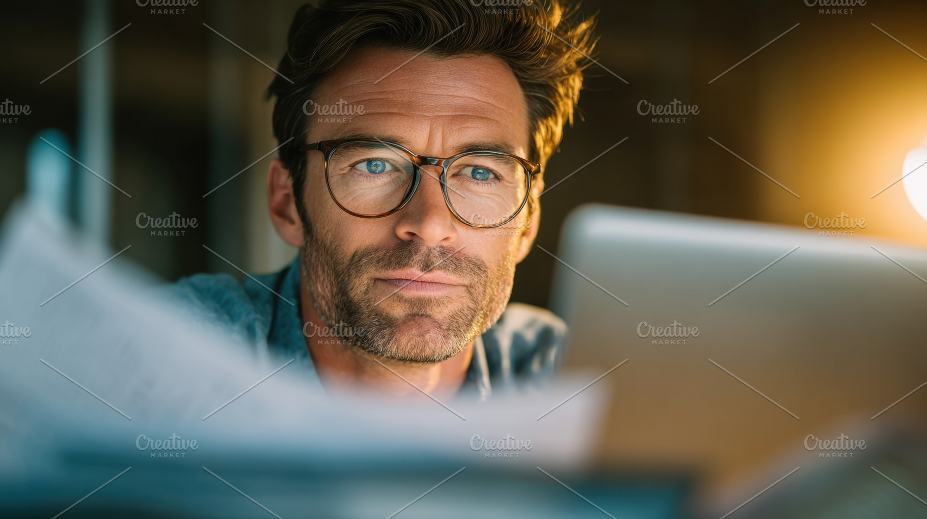 Focused man working late at night, a Photo by Beautiful things