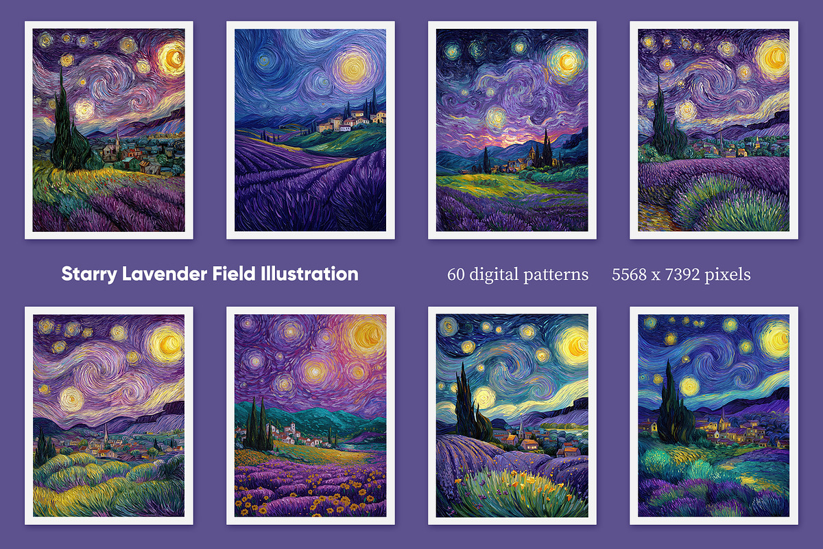 Starry Lavender Field Illustration, a Decorative Illustration by Housui Patterns (Photo 3 of 12)