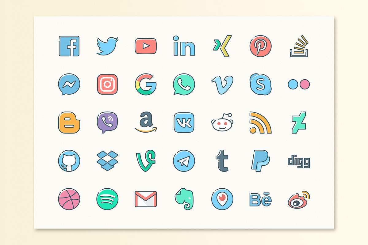 Social media icons, an Outline Icon by Kalash (Photo 3 of 4)