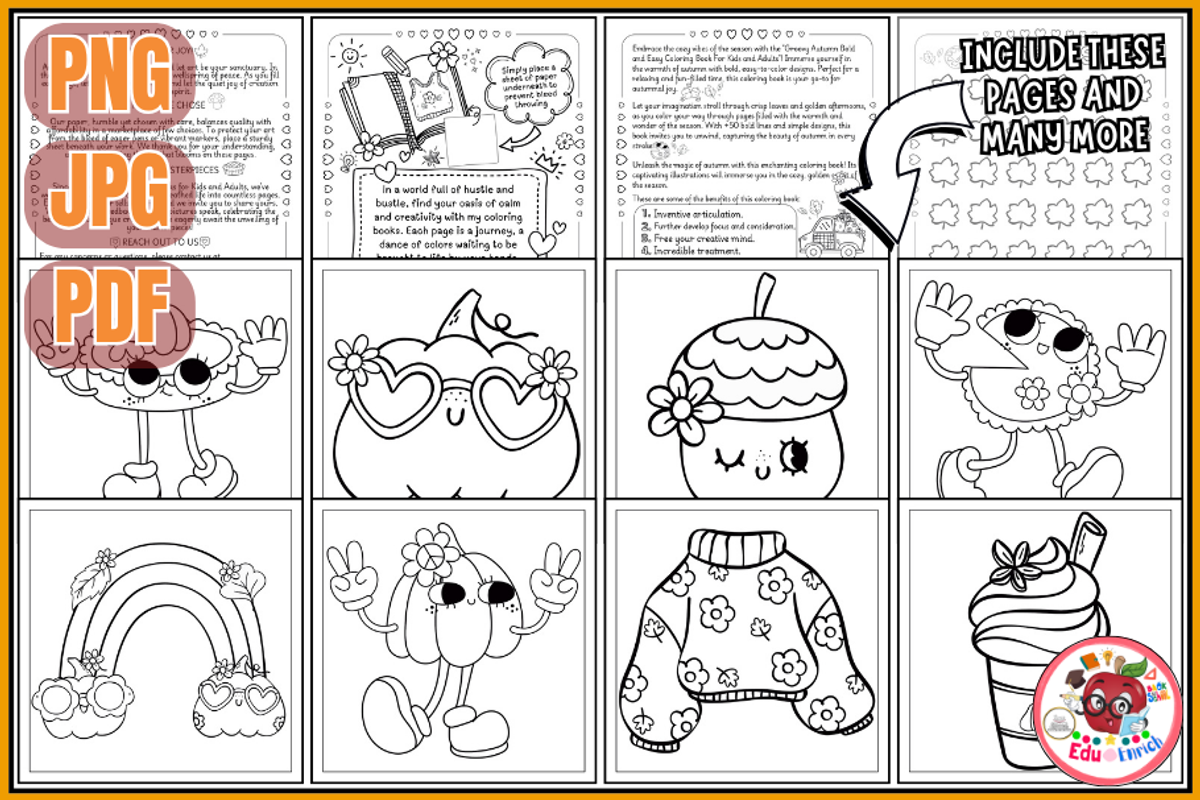 Groovy Autumn Coloring Pages, a Seasonal Illustration by EduEnrich (Photo 2 of 3)