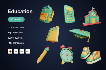 3D Education Icons Set, an Object 3D Model by Kmg Design