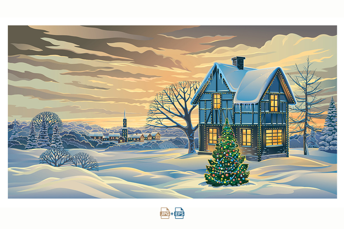 Winter Festive Landscape, a Decorative Illustration by Countryside life (Photo 2 of 11)