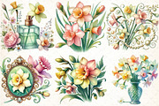 Spring Daffodils Coquette Clipart, an Illustration by DreamCafeArt (Thumbnail 3 of 5)