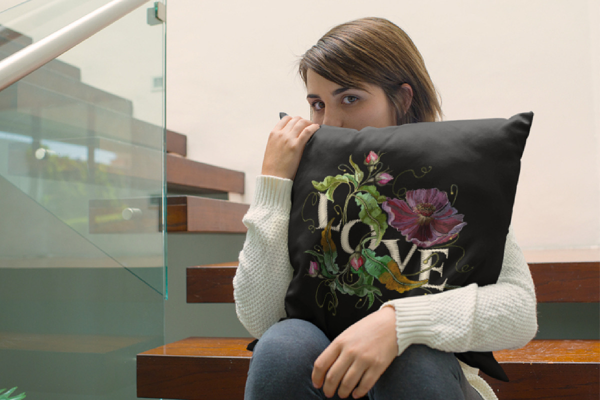 Love slogan. Embroidery flowers, an Illustration by Matrioshka (Photo 3 of 9)