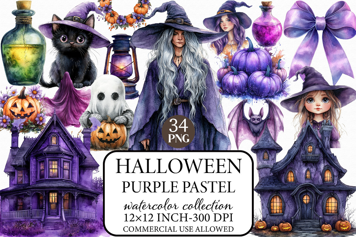 Purple Pastel Halloween Clipart, an Illustration by Libby Wishes