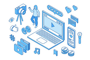 Social media content isometric scene, a Technology Illustration by Valerie Bodnar
