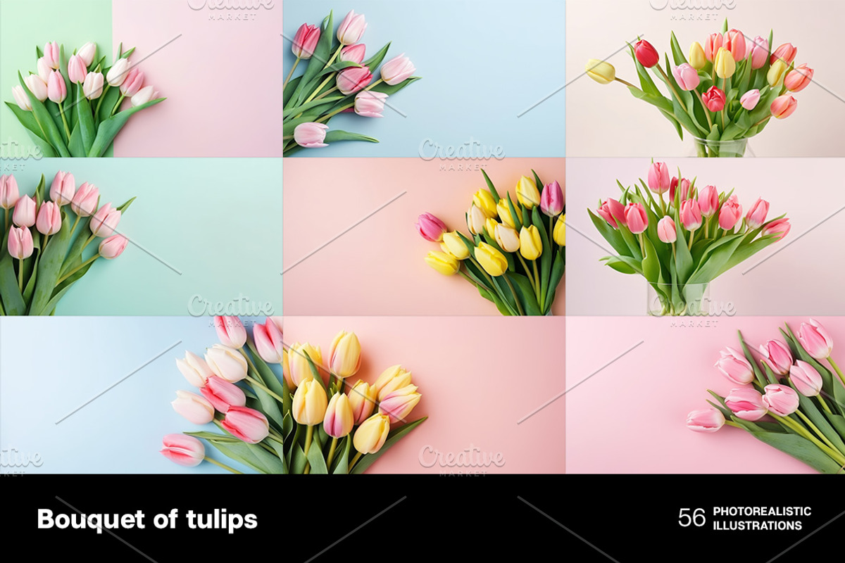 Bouquet of tulips. 56 images, a Holiday Photo by Handmadefont (Photo 8 of 11)