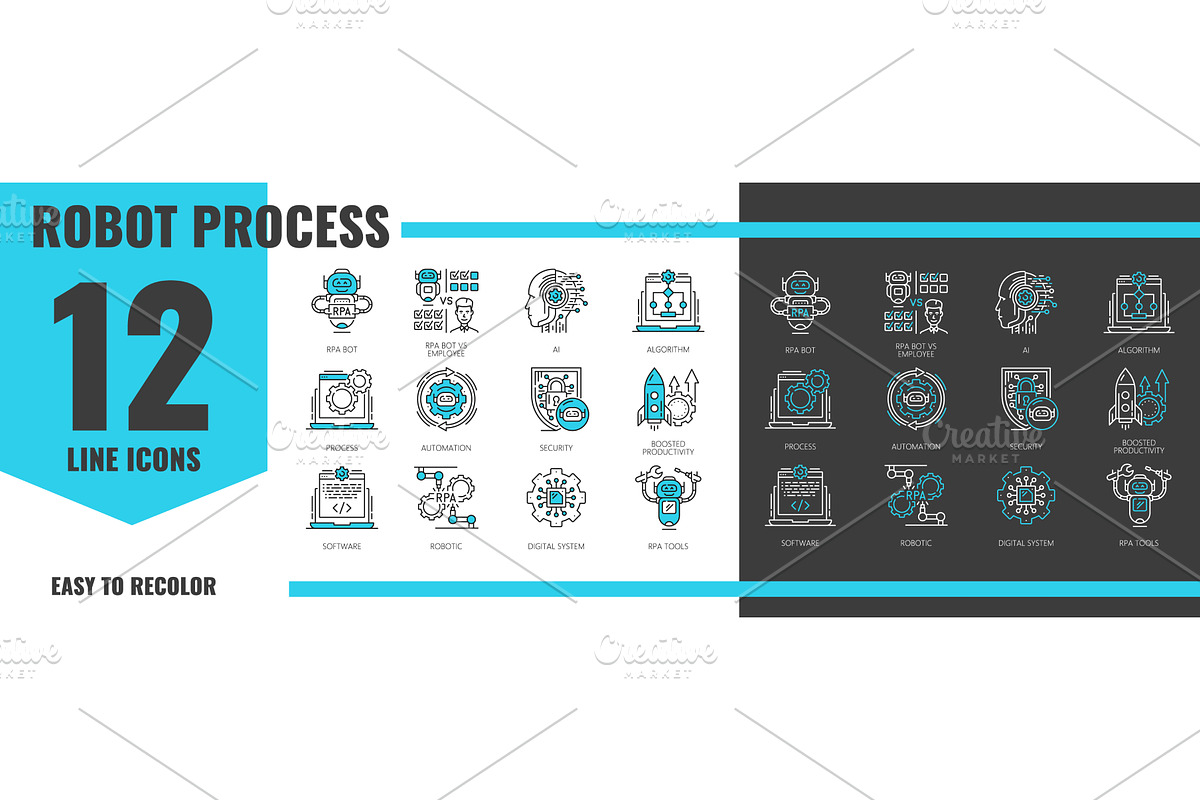 RPA icons, robot process automation, a Technology Illustration by Vector Tradition