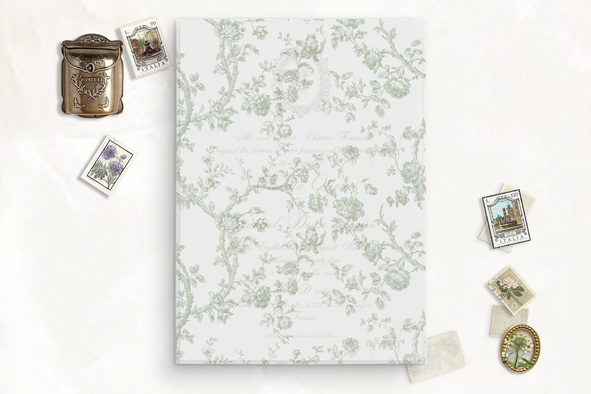 Sage Toile Printable Vellum Overlay, a Stationery Template by SilverJoyAtelier (Photo 2 of 2)