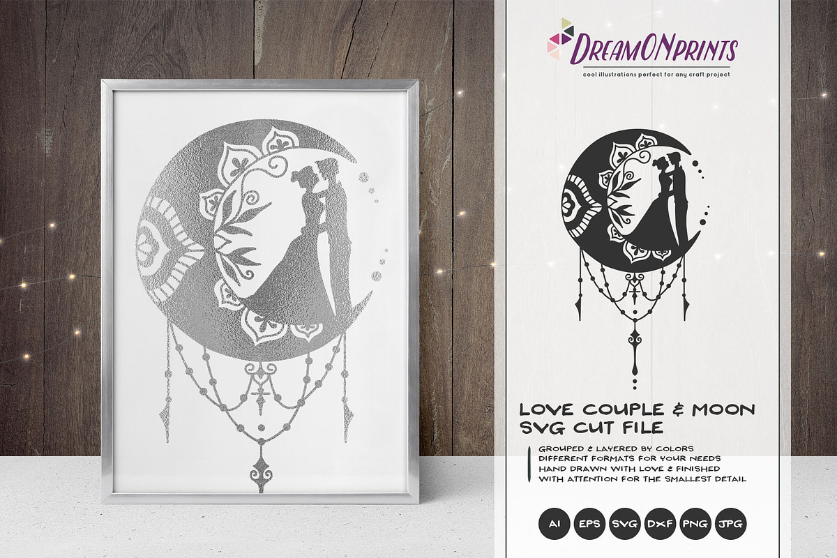 Zentangle Moon & Love Couple SVG, an Illustration by DreamONprints (Photo 1 of 2)