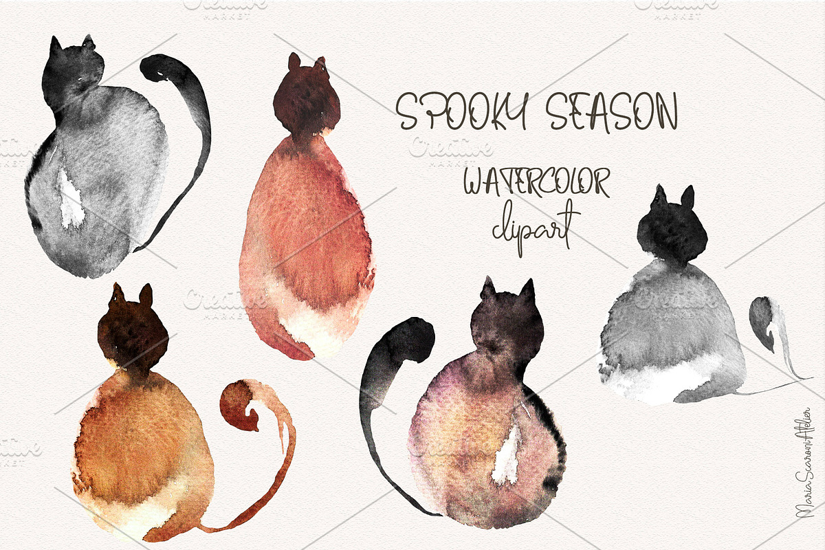 Spooky Season - Watercolor Clipart, a Seasonal Illustration by MariaScaroniAtelier (Photo 2 of 9)
